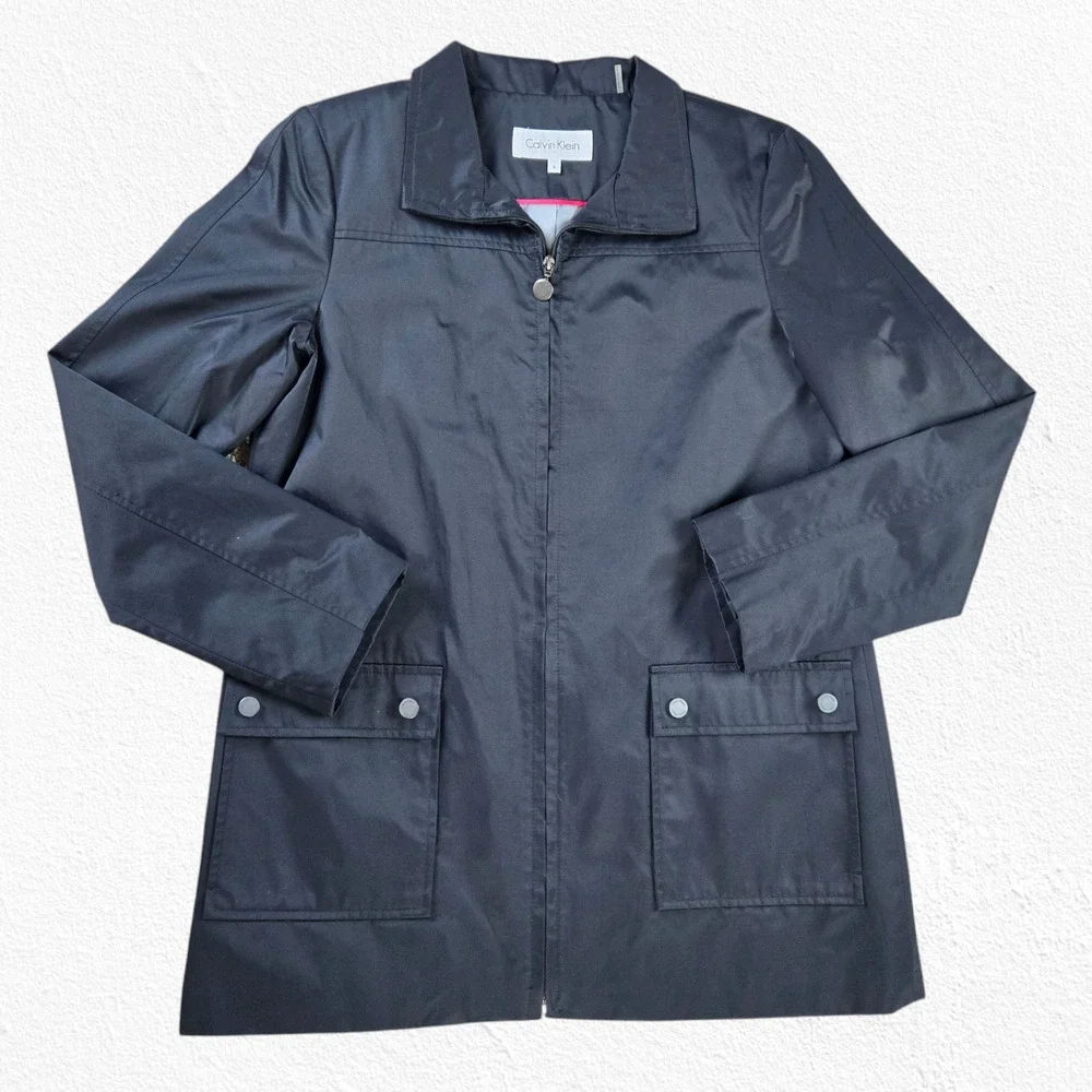 Calvin Klein Black Classic Lightweight Minimal Spring Rain Jacket Size Small